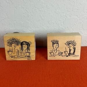 American Art Emerson Quillin Mounted Rubber Stamp Set of 2- Coffee Girlfriends